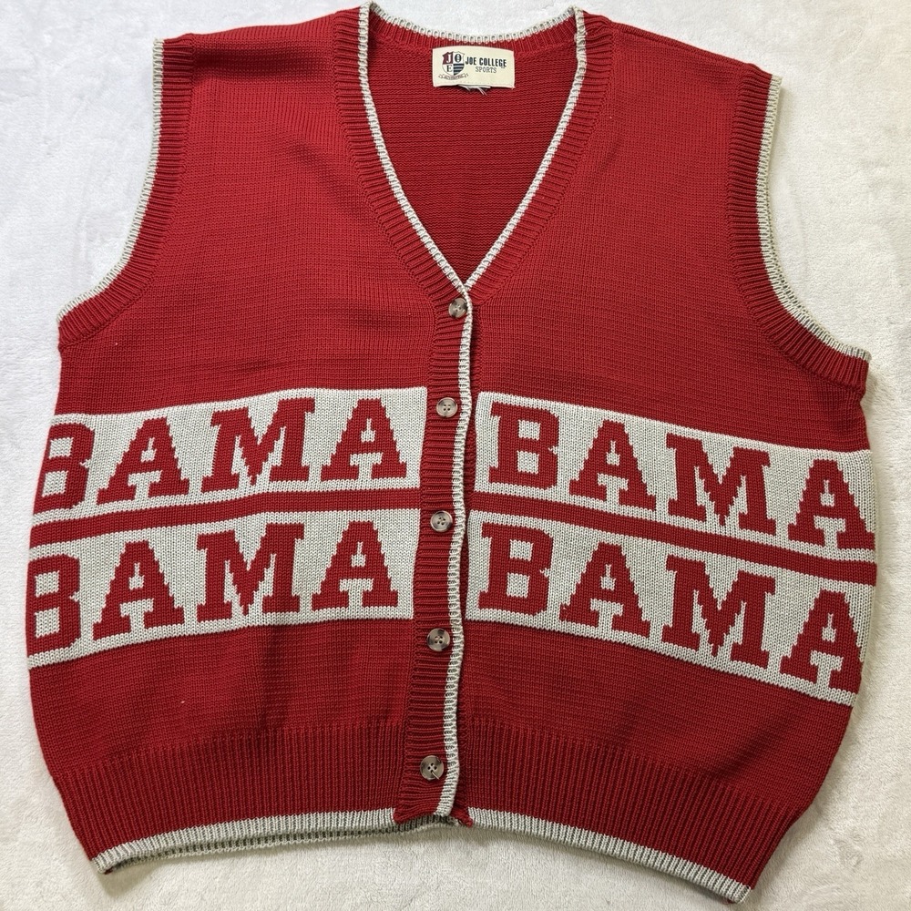 Vintage Alabama Crimson Tide Sweater Vest Knit Joe College Sports L